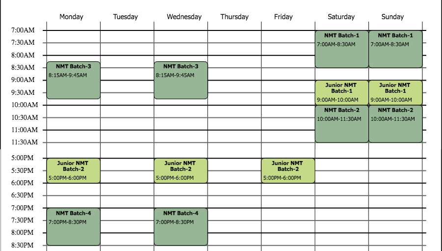 Ninja Movement Schedule